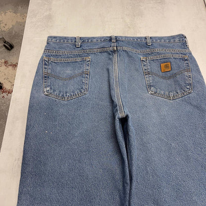 Mens Carhartt jeans W42 L30 blue thick fleece lined 90s style skater work jeans