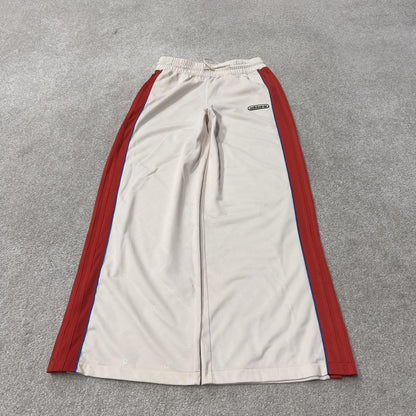 Vintage y2k baggy Adidas tracksuit bottoms beige Wide leg embroidered side stripe 2000s track pants