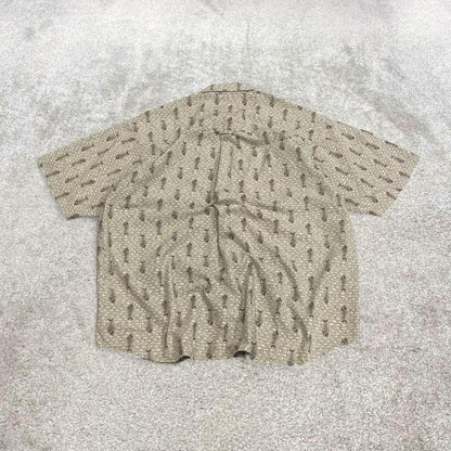 Columbia funky pattern short sleeve shirt khaki Boxy fit floaty festival button down shirt