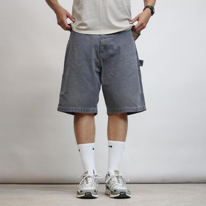 Mens baggy Wrangler carpenter jorts W38 grey loose canvas cargo skater style shorts