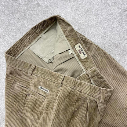 Beige Savane baggy corduroy pants W40L30 loose wide wale jumbo cord trousers 90s skater style