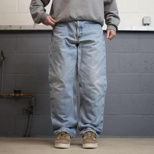 Carhartt work jeans flannel lined blue Loose lined denim skate style work pants