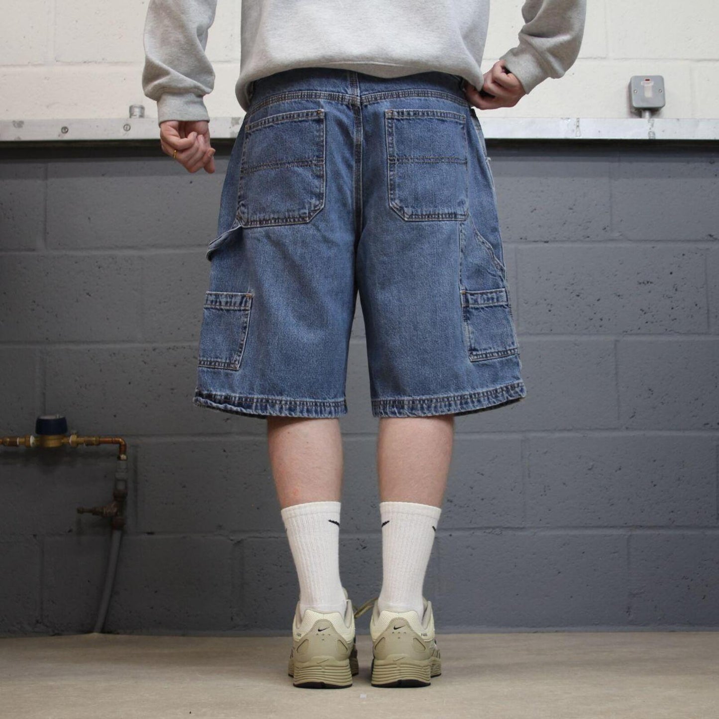 Baggy denim carpenter shorts cargo blue Faded Glory skater style surf jorts