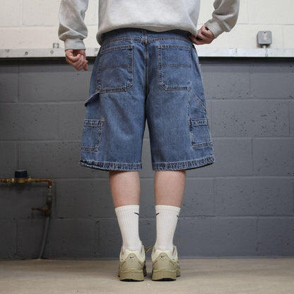 Baggy denim carpenter shorts cargo blue Faded Glory skater style surf jorts