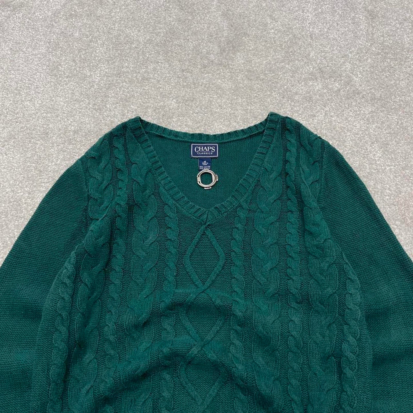 00s CHAPS knit sweater jumper embroidered M women's green knitted pull over y2k 90s style
