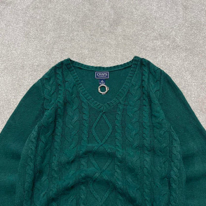 00s CHAPS knit sweater jumper embroidered M women's green knitted pull over y2k 90s style
