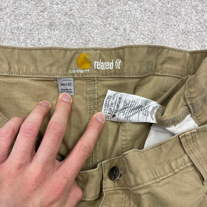 Y2K Carhartt carpenter pants beige Loose relaxed fit skate style workwear cargo pants