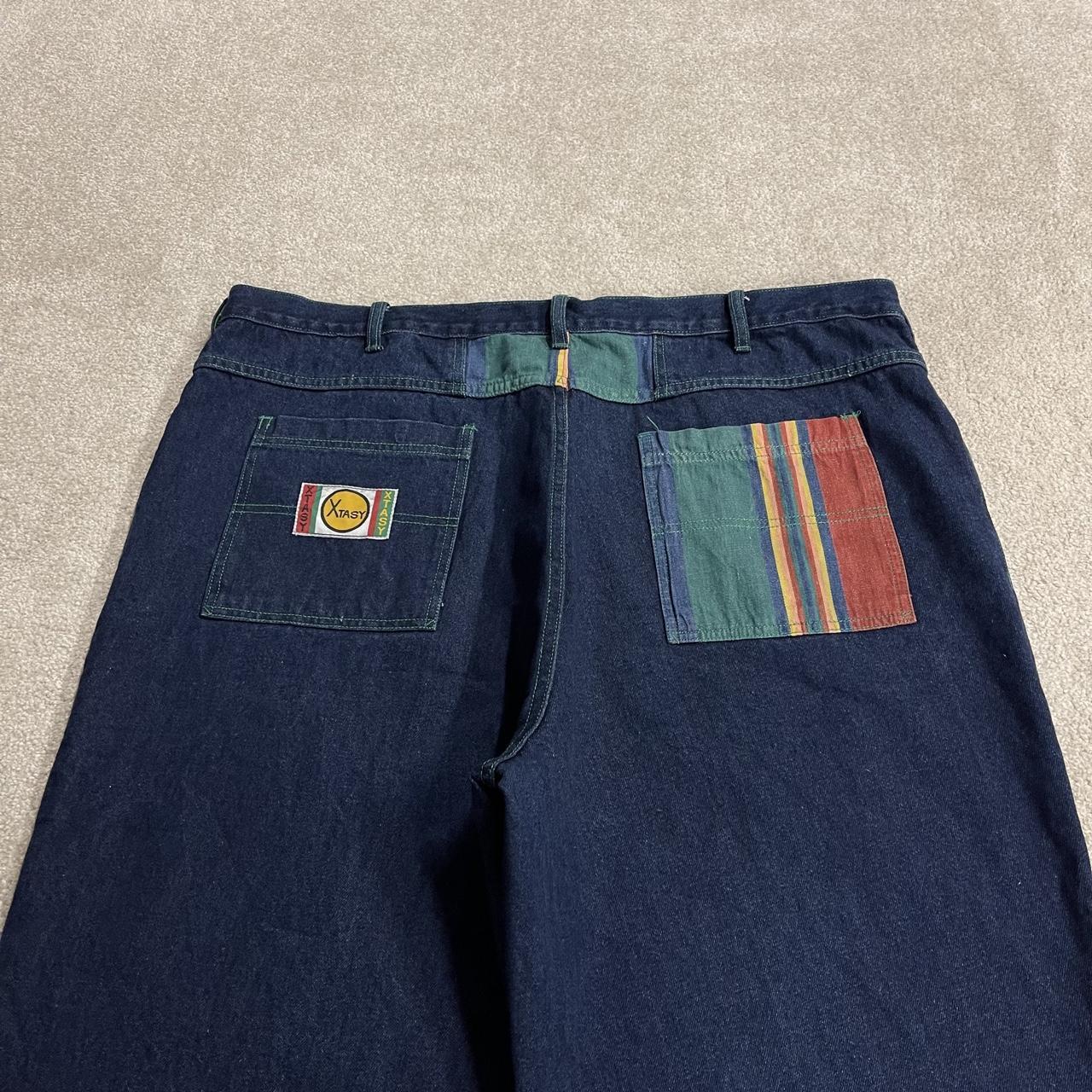 Xtasy extra baggy jeans y2k W44L38 navy blue Wide leg long skater style pants deck chair stripes