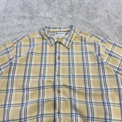 Columbia checkered short sleeve shirt surf yellow Y2K festival button down check shirt summer
