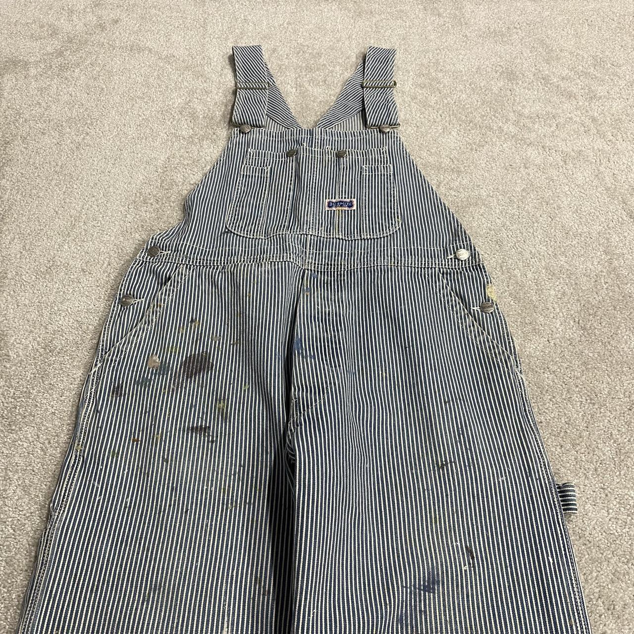 Vintage striped dungarees blue white denim overalls y2k Big Smith workwear bib & brace utility