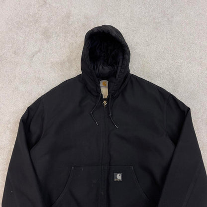 Black Carhartt hooded active jacket XL canvas bomber 90s style skater jacket
