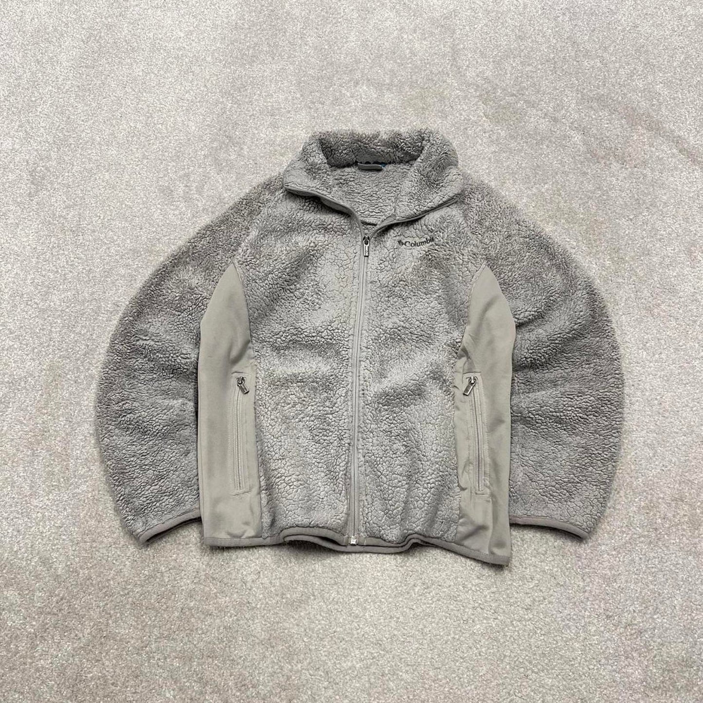 00s Columbia technical fleece M women's grey full zip up y2k teddy bear style autumn