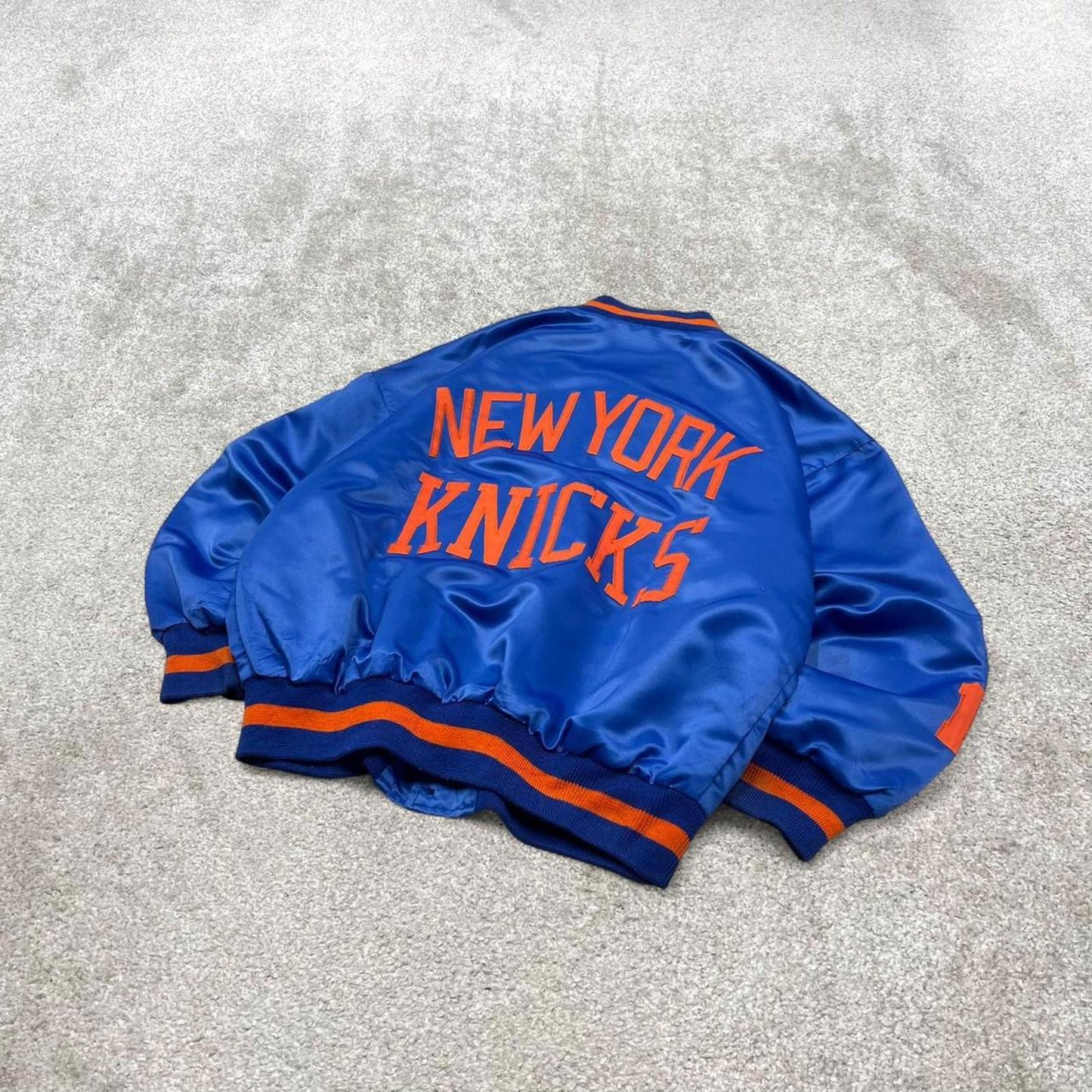 Vintage 90s NBA New York Knicks bomber jacket XL Hardwood Classics men's blue varsity