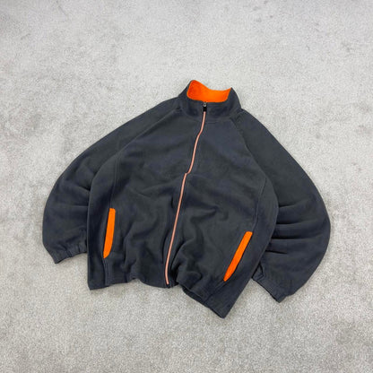 Y2K Starter technical fleece Large grey full zip embroidered logo adjustable waist autumn