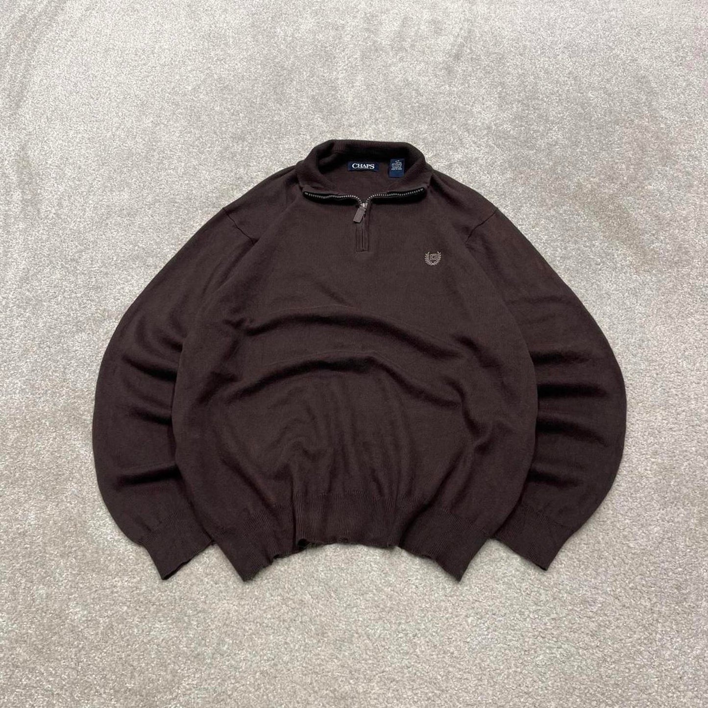 CHAPS knit quarter zip sweater jumper pull over large men's brown knitted y2k 00s style