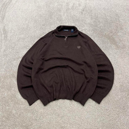 CHAPS knit quarter zip sweater jumper pull over large men's brown knitted y2k 00s style