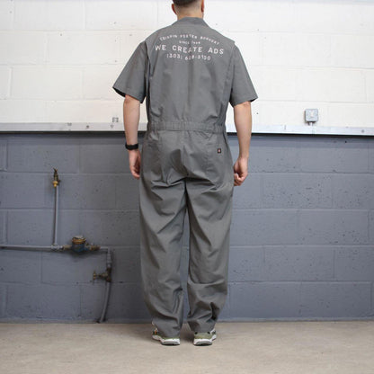 00s Dickies boiler suit coveralls XL Grey baggy twill style short sleeve jumpsuit mechanic