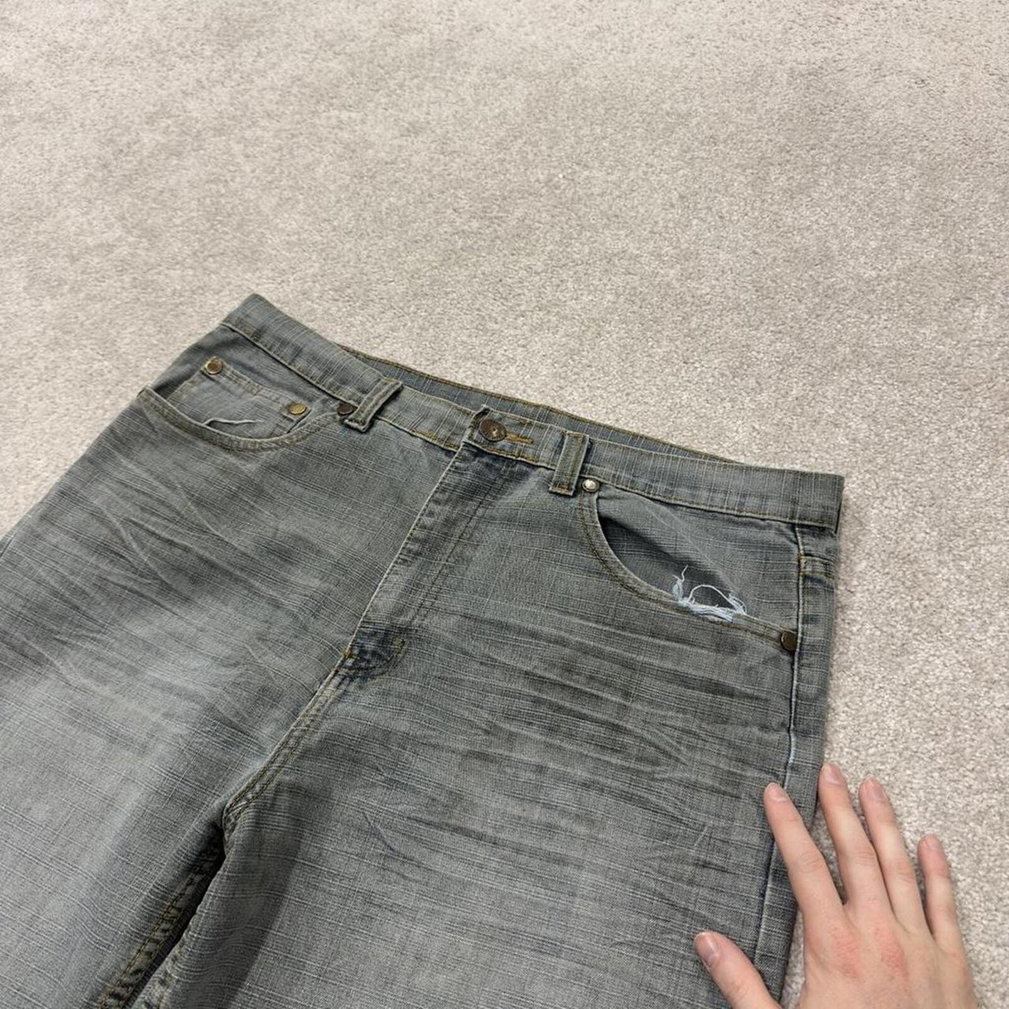 Long Baggy denim shorts y2k blue Brooklyn Xpress skater style brand surf jorts