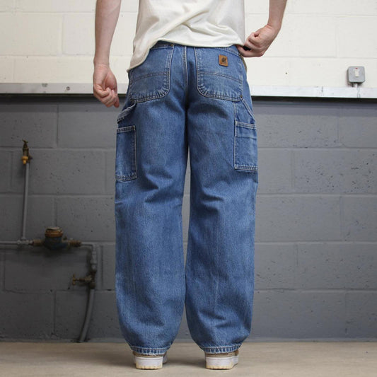 Baggy blue Carhartt double knee carpenter jeans W38L32 90s style thick denim wide leg cargos