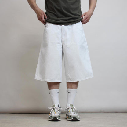 Baggy Enyce denim shorts W38 long wide leg skater style pocket flaps embroidered design