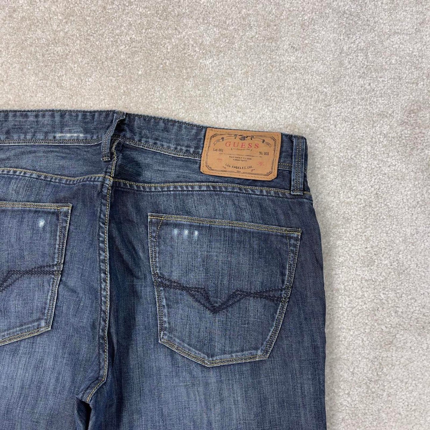 Blue Guess jeans W34L30 blue slim straight y2k 00s style jeans embroidered stitch detail
