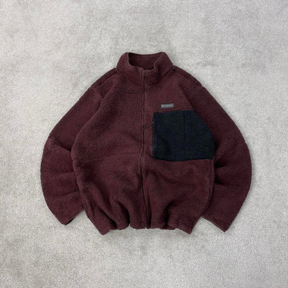 Burgundy Columbia technical full zip fleece XL deep pile teddy bear fleece y2k style autumn