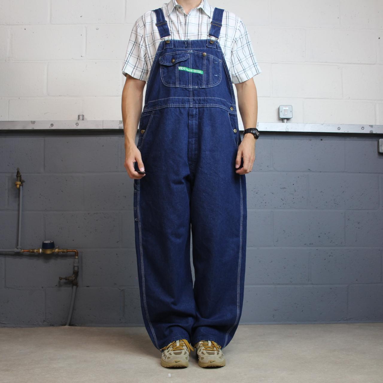 Vintage baggy denim Dungarees loose y2k blue Key workwear bib & brace overalls utility