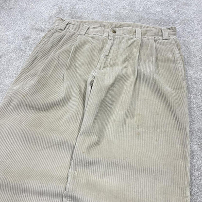 LL Bean baggy pleated corduroy pants beige Wide wale chunky jumbo cord trousers preppy