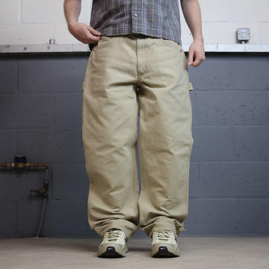Y2K baggy carpenter jeans beige canvas W34L32 Amazon Essentials 100% cotton loose skater pants