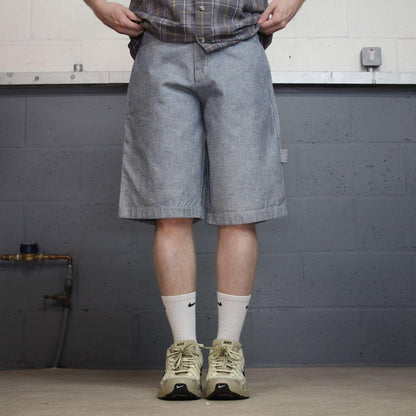 Y2K baggy denim shorts light blue carpenter denim skate surf style cargo shorts Sean John patches