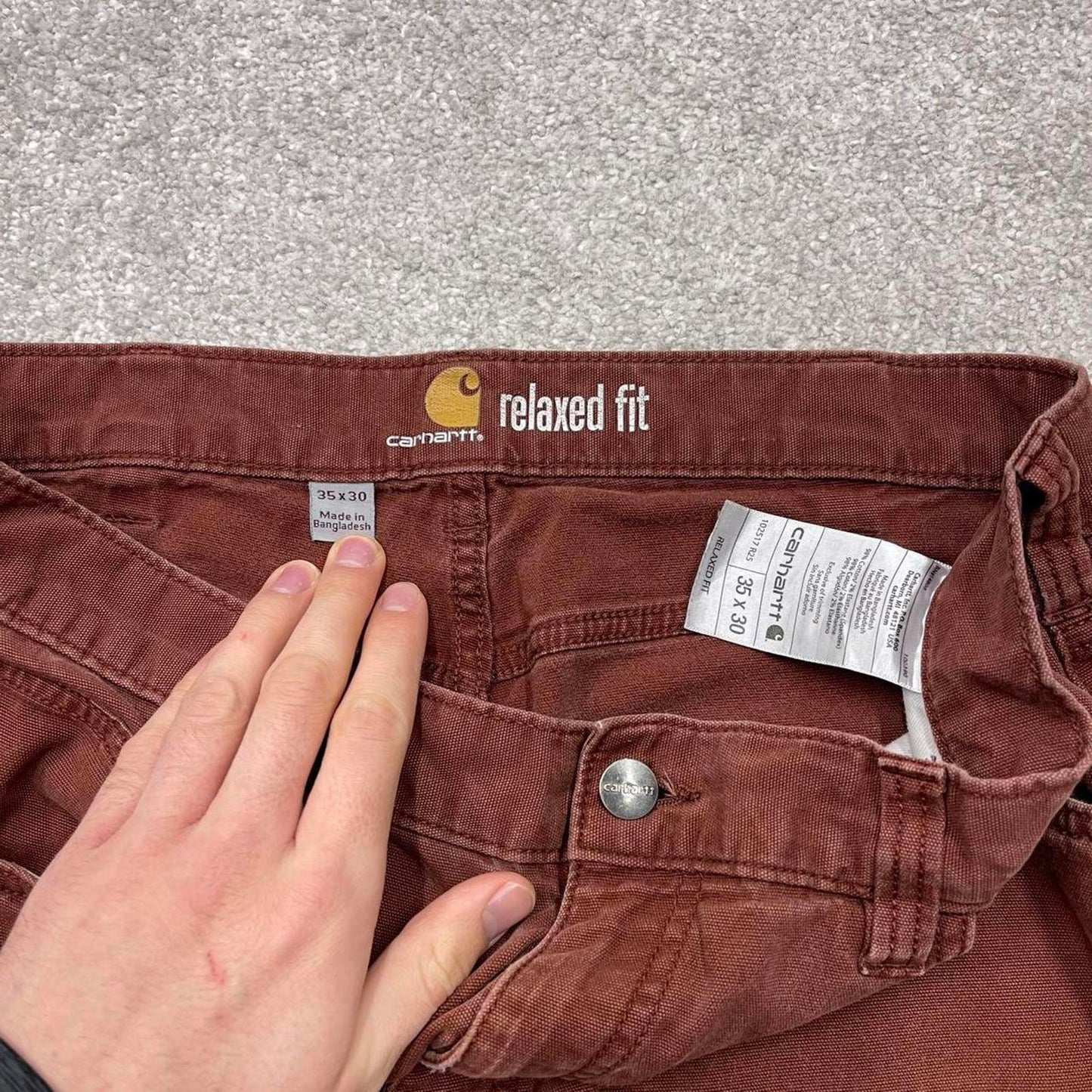 Carhartt carpenter jeans Y2K brick red loose relaxed fit skate style cargo work pants