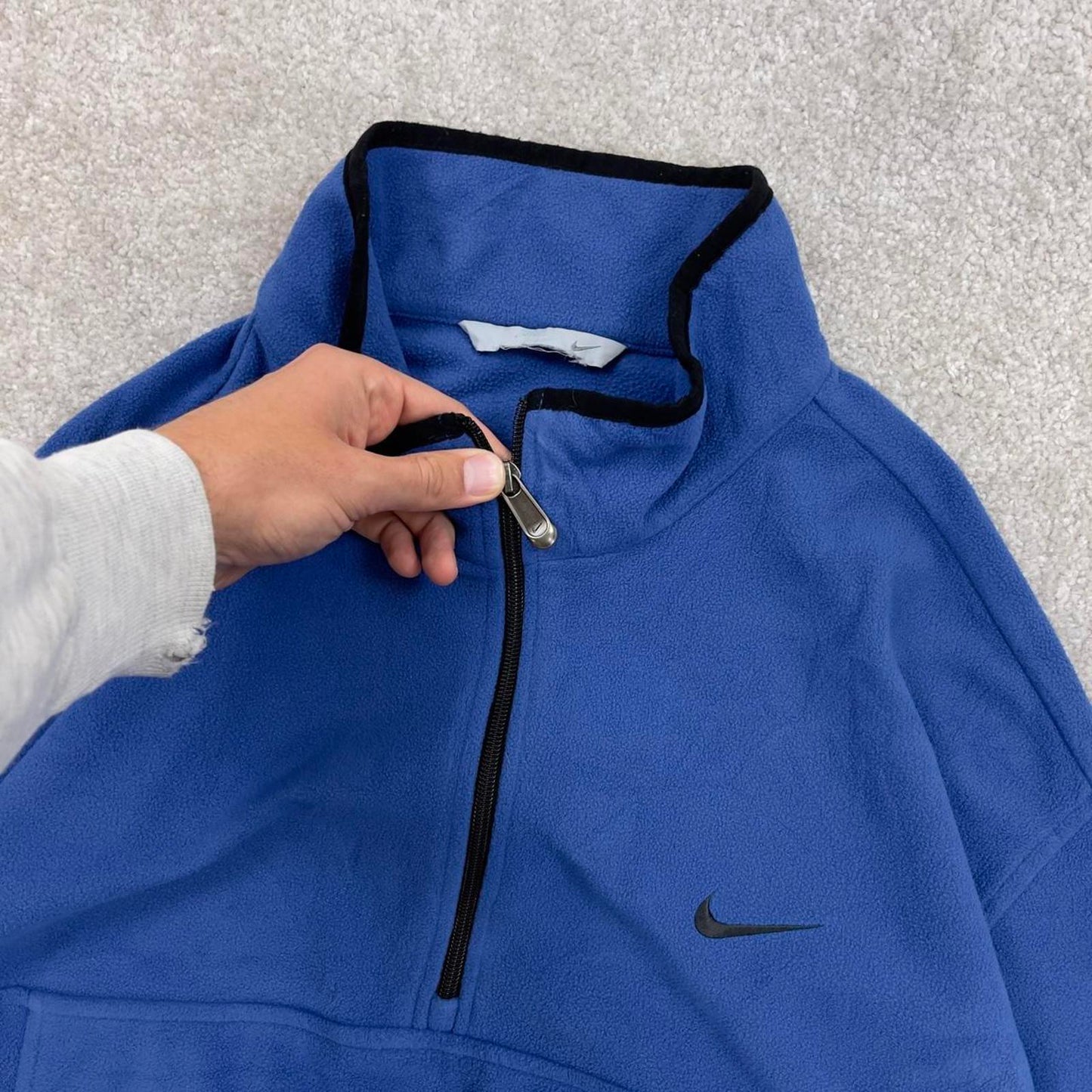 Blue Nike quarter zip technical pullover fleece XXL embroidered swoosh logo autumn y2k style
