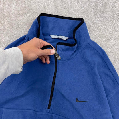 Blue Nike quarter zip technical pullover fleece XXL embroidered swoosh logo autumn y2k style