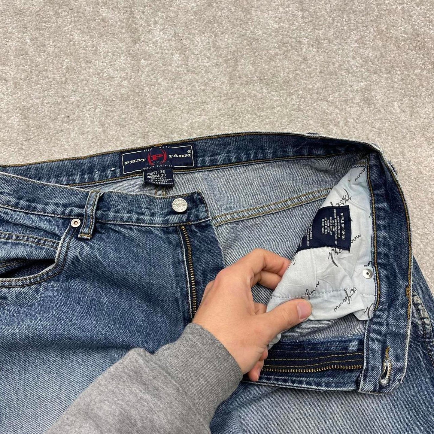 90s baggy Phat Farm carpenter jeans W36L33 loose blue denim y2k skate style hip hop pants