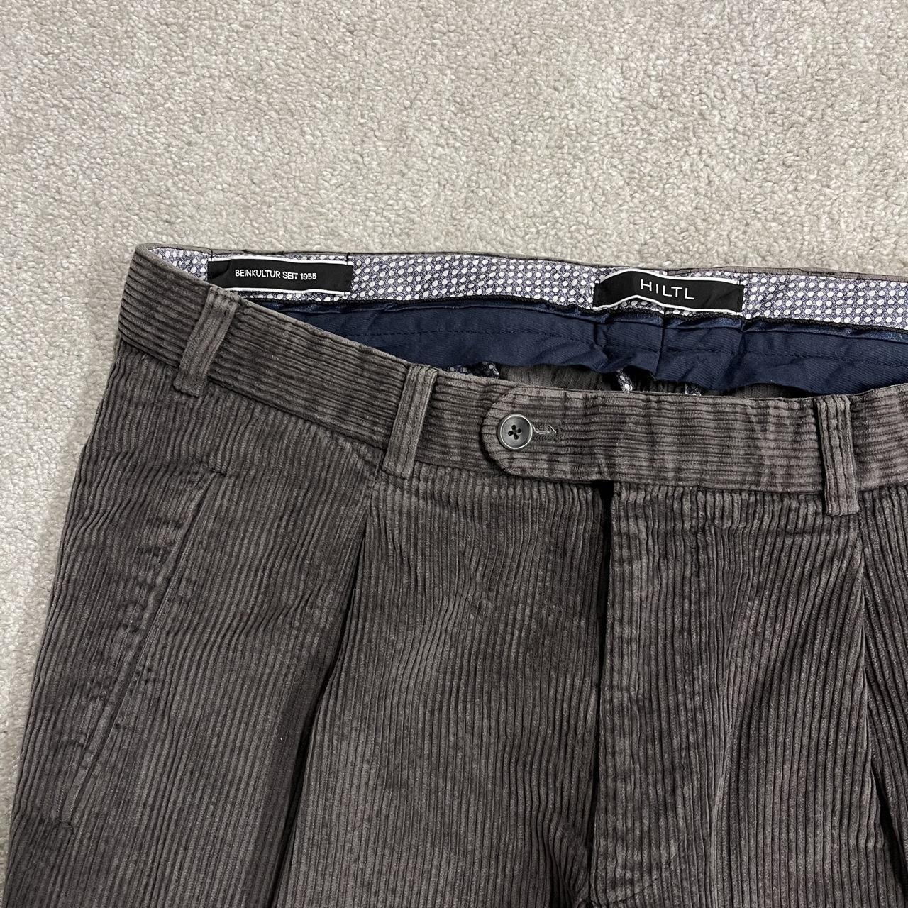 Hiltl pleated corduroy pants loose khaki grey Thick wide wale chunky jumbo cord trousers