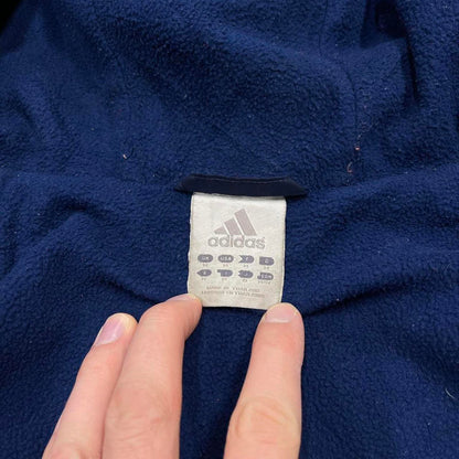 Vintage Y2K adidas windbreaker jacket navy Fleece lined embroidered stripe hooded technical coat