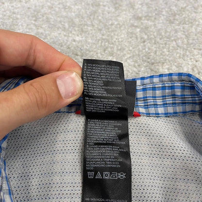 North Face checkered short sleeve shirt blue TNF Festival style surf check shirt